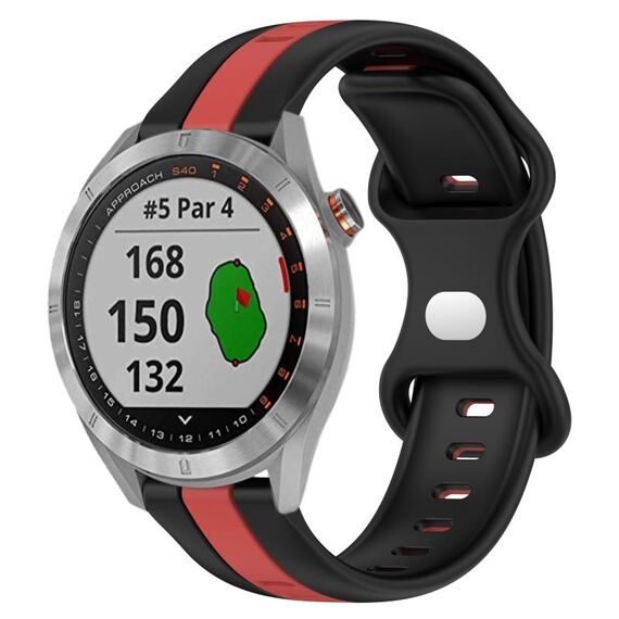 Per cinturino in silicone bicolore con fibbia a farfalla da 20 mm Garmin Approach S40 (nero + rosso)