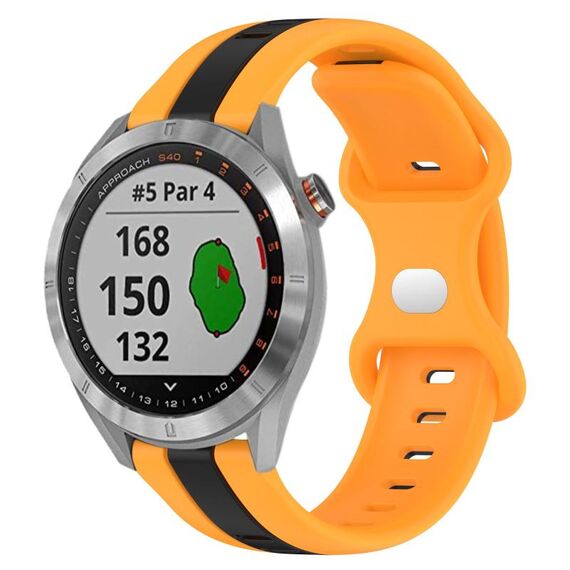 Per Garmin Approach S40 Cinturino per orologio in silicone bicolore con fibbia a farfalla da 20 mm (nero + giallo)