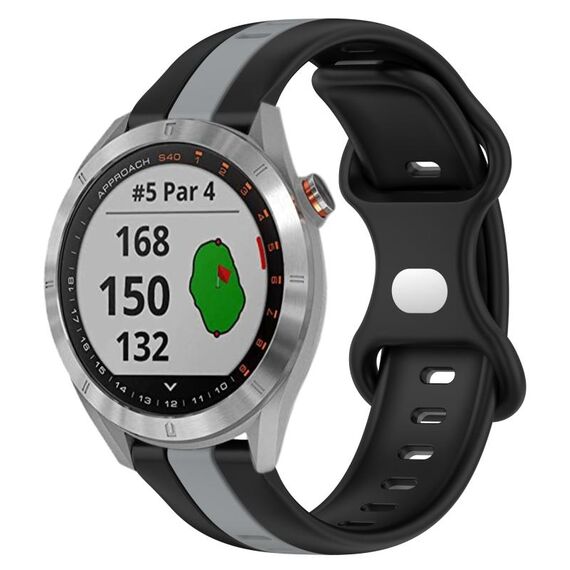 Per Garmin Approach S40 Cinturino per orologio in silicone bicolore con fibbia a farfalla da 20 mm (nero + grigio)