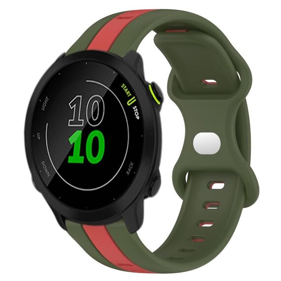 Per cinturino Garmin Forerunner 158 20mm con fibbia a farfalla in silicone bicolore (rosso + verde militare)