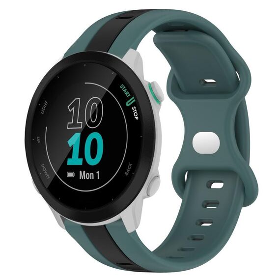 Per cinturino in silicone bicolore con fibbia a farfalla da 20 mm Garmin Forerunner 55 (verde + nero)