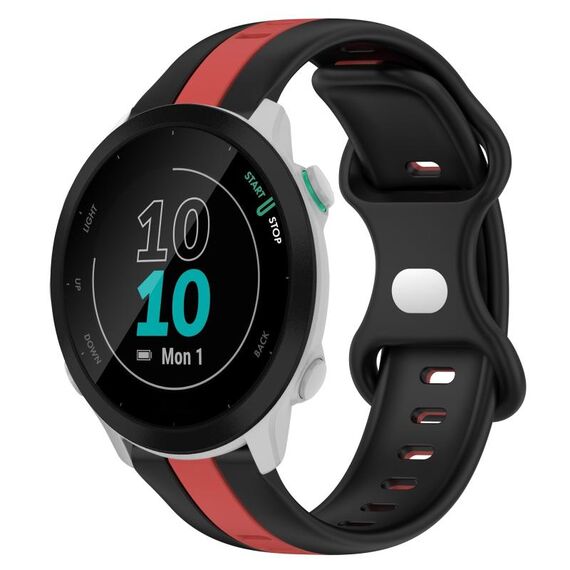 Per cinturino in silicone bicolore con fibbia a farfalla da 20 mm Garmin Forerunner 55 (nero + rosso)
