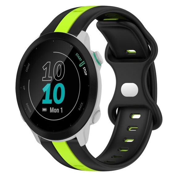 Per cinturino in silicone bicolore con fibbia a farfalla da 20 mm Garmin Forerunner 55 (nero + verde)