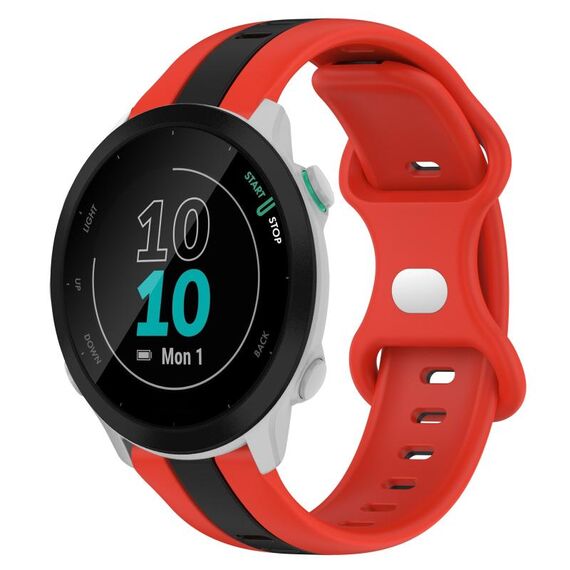 Per cinturino in silicone bicolore con fibbia a farfalla da 20 mm Garmin Forerunner 55 (rosso + nero)