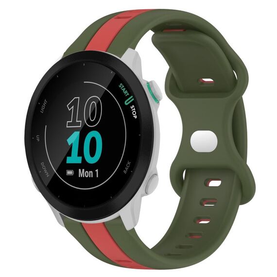 Per Garmin Forerunner 55 Cinturino per orologio in silicone bicolore con fibbia a farfalla da 20 mm (rosso + verde militare)