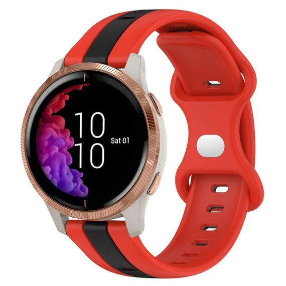 Per cinturino in silicone bicolore con fibbia a farfalla da 20 mm Garmin Venu (rosso + nero)
