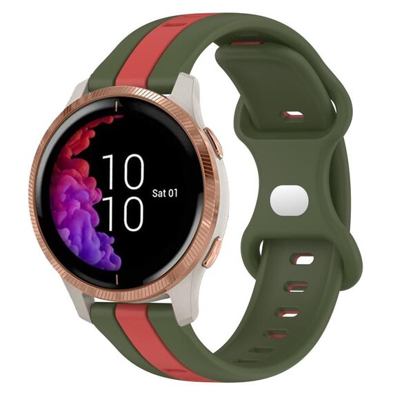 Per cinturino in silicone bicolore con fibbia a farfalla da 20 mm Garmin Venu (rosso + verde militare)