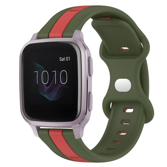 Per cinturino in silicone bicolore con fibbia a farfalla da 20 mm Garmin Venu SQ (rosso + verde militare)