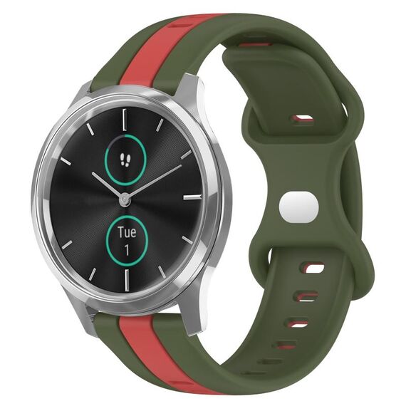 Per cinturino Garminmove Luxe 20mm con fibbia a farfalla in silicone bicolore (rosso + verde militare)