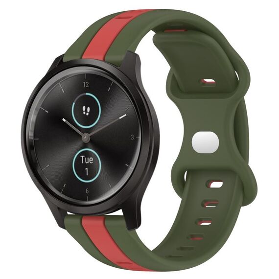 Per Garmin Garminmove Style 20mm Cinturino in silicone bicolore con fibbia a farfalla (rosso + verde militare)