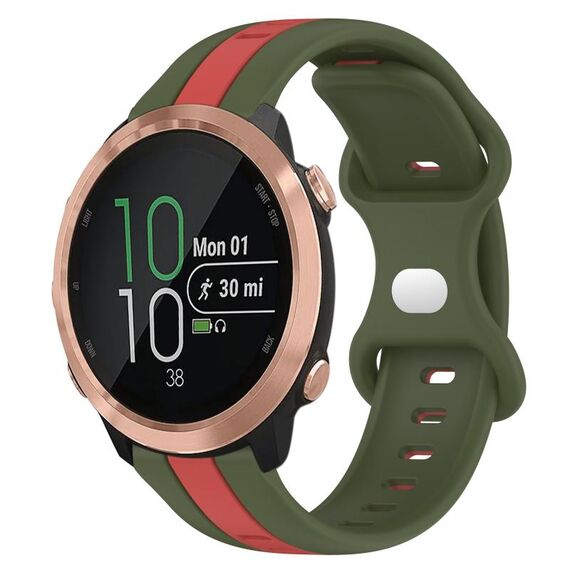 Cinturino per orologio in silicone bicolore con fibbia a farfalla da 20 mm per Garmin Forerunner 645 Music (rosso + verde militare)