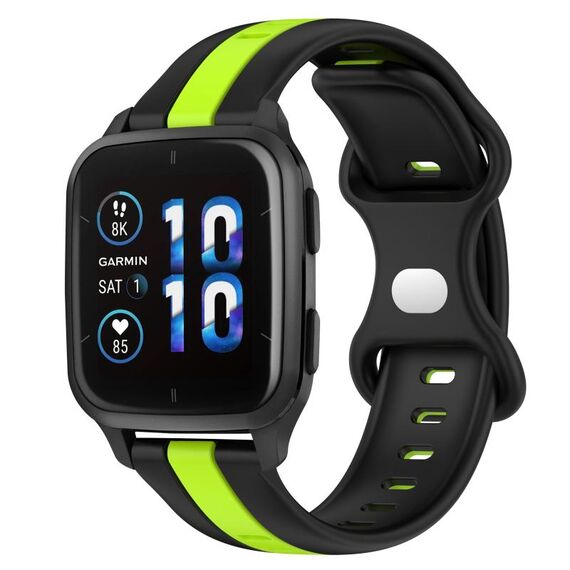 Per cinturino in silicone bicolore con fibbia a farfalla da 20 mm Garmin Forerunner Sq2 (nero + verde)