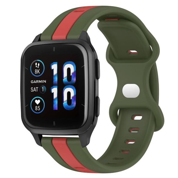 Per Garmin Forerunner Sq2 Cinturino per orologio in silicone bicolore con fibbia a farfalla da 20 mm (rosso + verde militare)