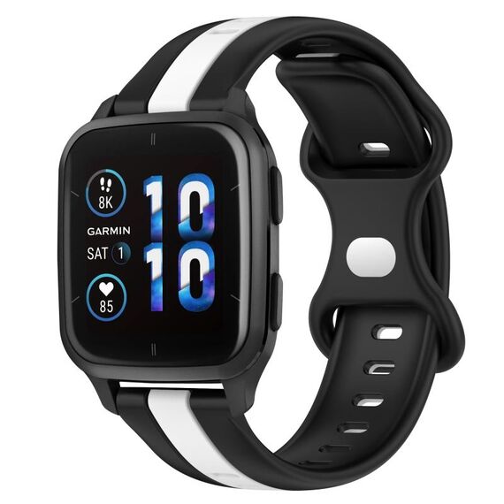 Per Garmin Forerunner Sq2 Music Cinturino per orologio in silicone bicolore con fibbia a farfalla da 20 mm (nero + bianco)