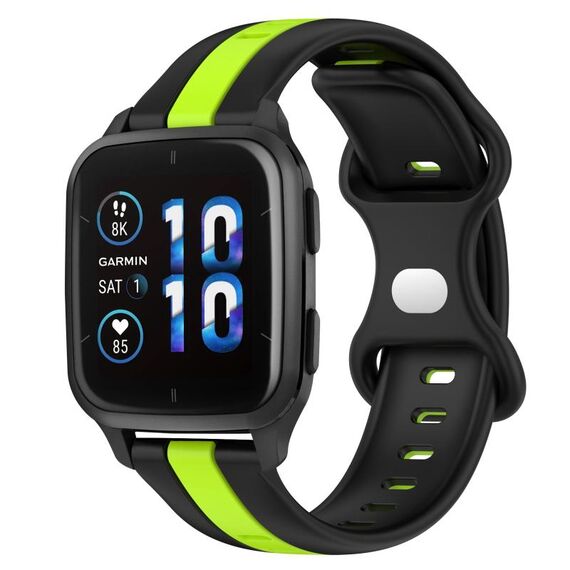 Per Garmin Forerunner Sq2 Music Cinturino per orologio in silicone bicolore con fibbia a farfalla da 20 mm (nero + verde)