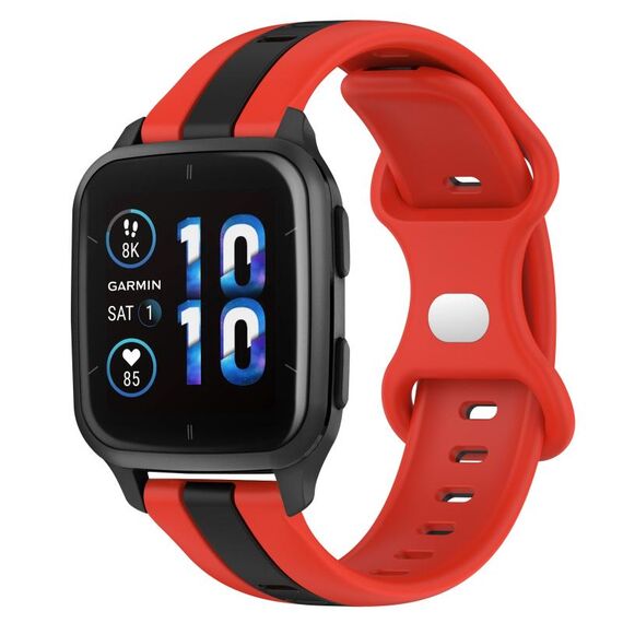 Per Garmin Forerunner Sq2 Music Cinturino per orologio in silicone bicolore con fibbia a farfalla da 20 mm (rosso + nero)