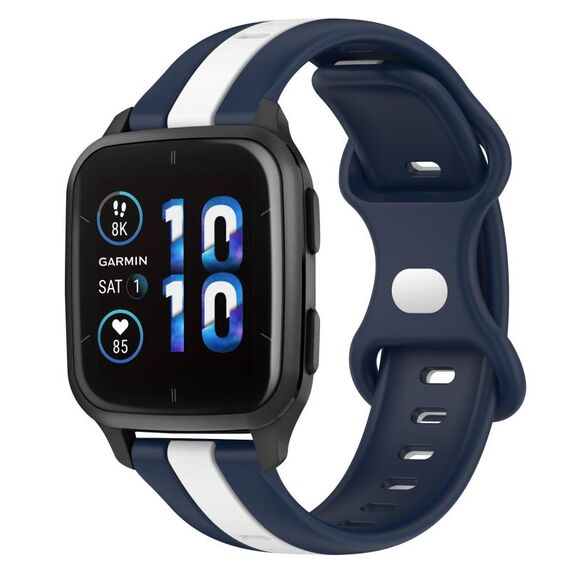 Per Garmin Forerunner Sq2 Music Cinturino per orologio in silicone bicolore con fibbia a farfalla da 20 mm (bianco + blu)