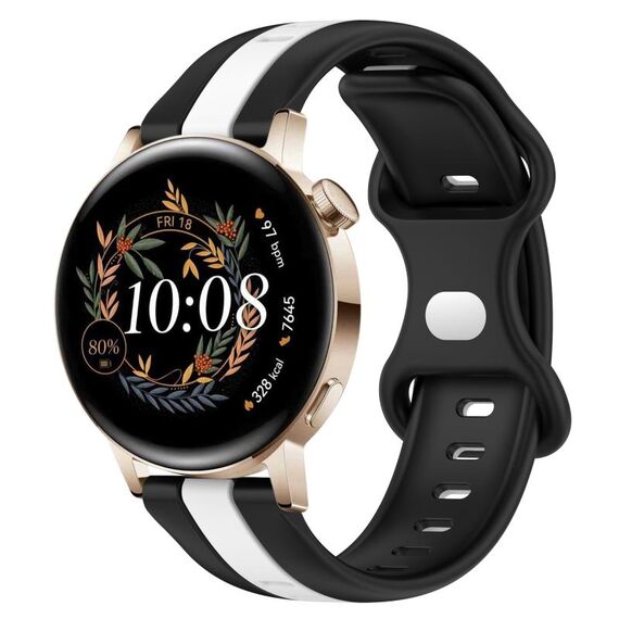 Per Huawei Watch GT3 42mm 20mm Cinturino in silicone bicolore con fibbia a farfalla (nero + bianco)