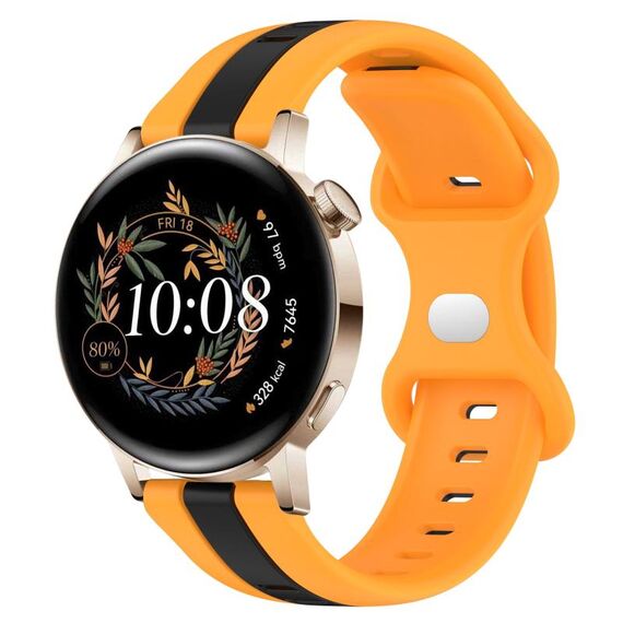 Per Huawei Watch GT3 42mm 20mm Cinturino in silicone bicolore con fibbia a farfalla (nero + giallo)