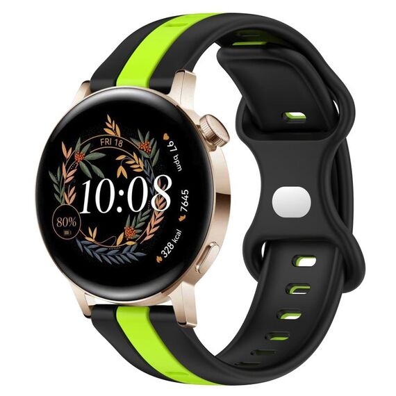 Per Huawei Watch GT3 42mm 20mm Cinturino in silicone bicolore con fibbia a farfalla (nero + verde)