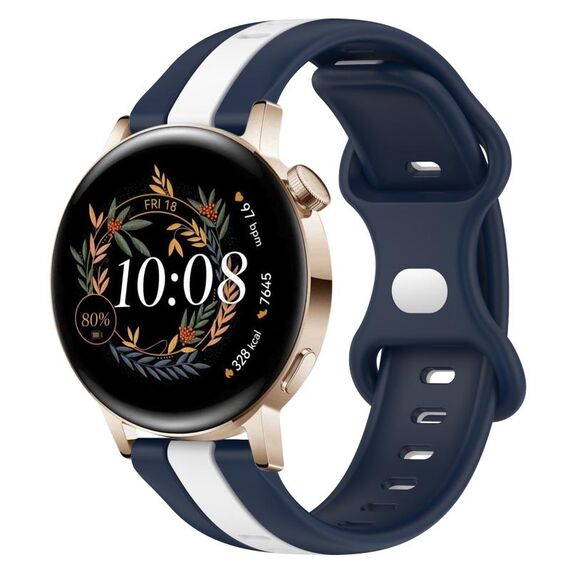 Per Huawei Watch GT3 42mm 20mm Cinturino in silicone bicolore con fibbia a farfalla (bianco + blu)