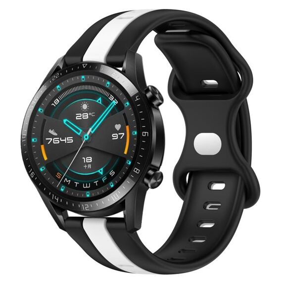Per Huawei Watch GT2 42mm 20mm Cinturino in silicone bicolore con fibbia a farfalla (nero + bianco)