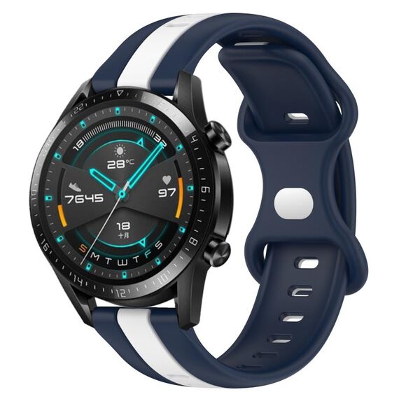 Per Huawei Watch GT2 42mm 20mm Cinturino in silicone bicolore con fibbia a farfalla (bianco + blu)