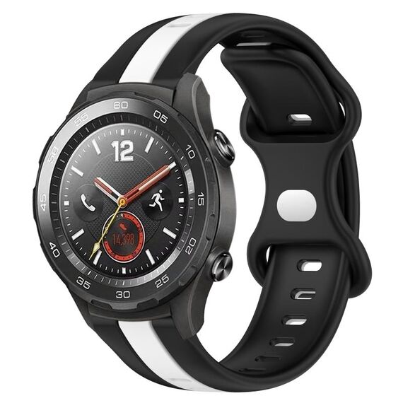 Per Huawei Watch 2 Cinturino in silicone bicolore con fibbia a farfalla da 20 mm (nero + bianco)