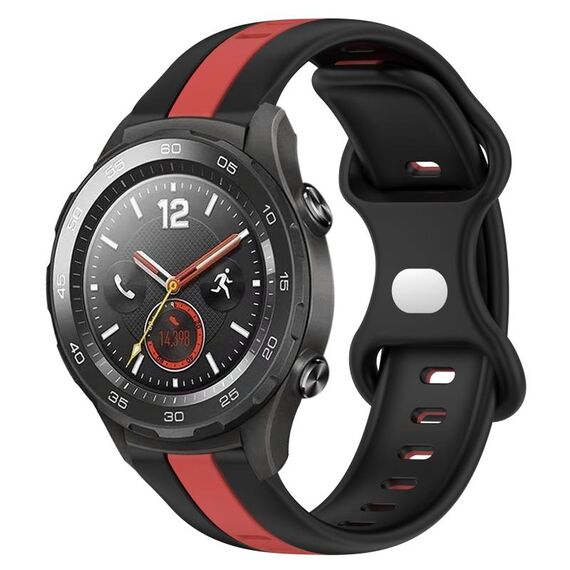 Per Huawei Watch 2 Cinturino in silicone bicolore con fibbia a farfalla da 20 mm (nero + rosso)