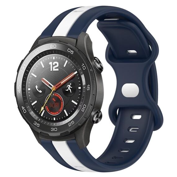 Per Huawei Watch 2 Cinturino in silicone bicolore con fibbia a farfalla da 20 mm (bianco + blu)