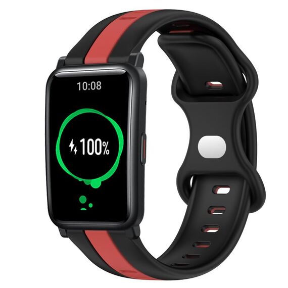 For Honor Watch ES Cinturino in silicone bicolore con fibbia a farfalla da 20 mm (nero + rosso)