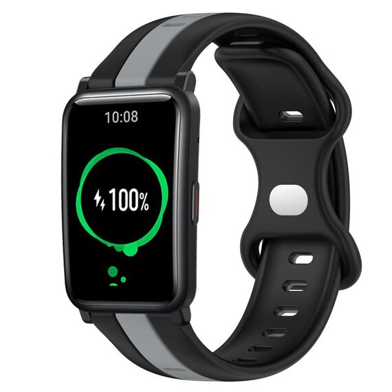 For Honor Watch ES Cinturino in silicone bicolore con fibbia a farfalla da 20 mm (nero + grigio)