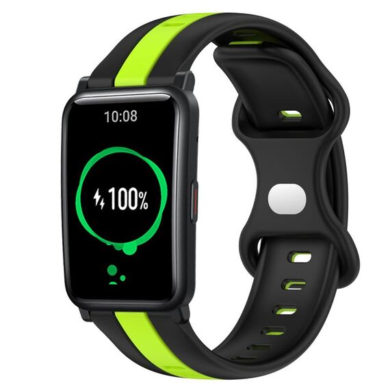 For Honor Watch ES Cinturino in silicone bicolore con fibbia a farfalla da 20 mm (nero + verde)