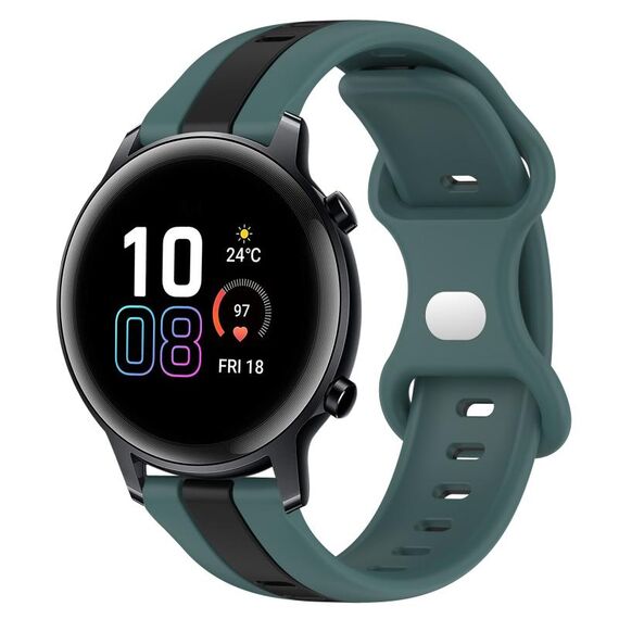 Per Honor MagicWatch2 42mm 20mm Cinturino in silicone bicolore con fibbia a farfalla (verde + nero)