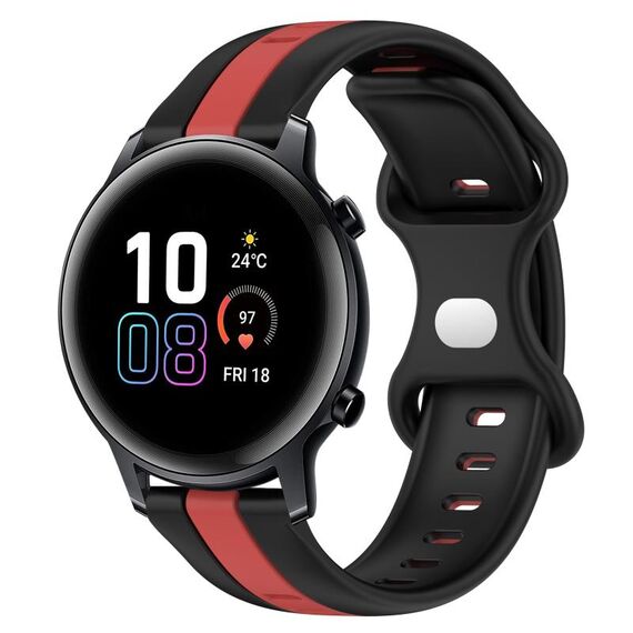 Per Honor MagicWatch2 42mm 20mm Cinturino in silicone bicolore con fibbia a farfalla (nero + rosso)
