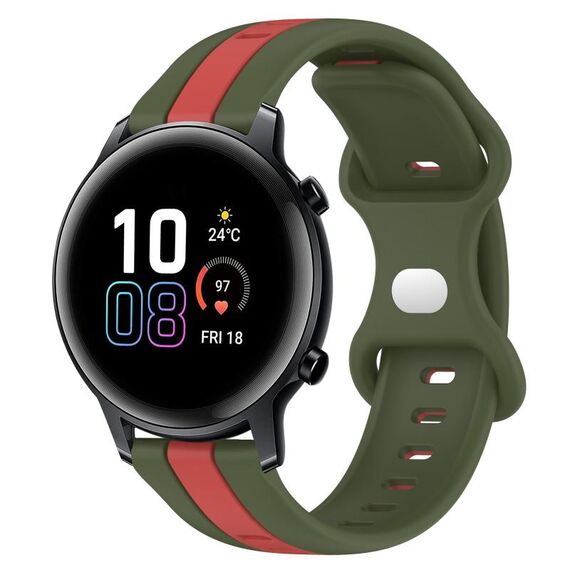 Per Honor MagicWatch2 42mm 20mm Cinturino in silicone bicolore con fibbia a farfalla (rosso + verde militare)
