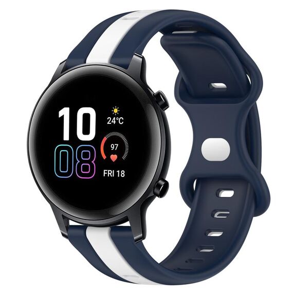 Per Honor MagicWatch2 42mm 20mm Cinturino in silicone bicolore con fibbia a farfalla (bianco + blu)