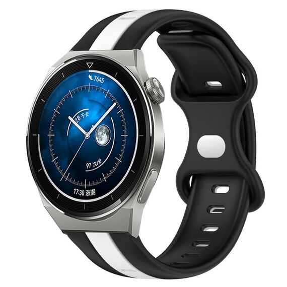 Per Huawei Watch GT3 Pro 46mm 20mm Cinturino in silicone bicolore con fibbia a farfalla (nero + bianco)