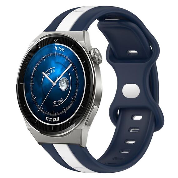 Per Huawei Watch GT3 Pro 46mm 20mm Cinturino in silicone bicolore con fibbia a farfalla (bianco + blu)