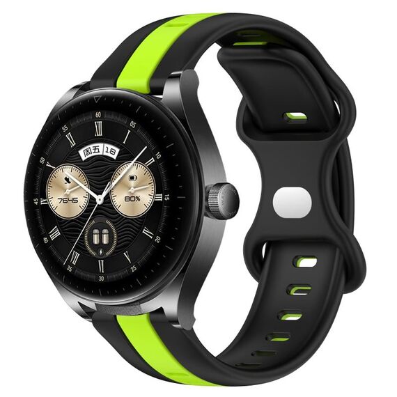 Per Huawei Watch Buds Cinturino per orologio in silicone bicolore con fibbia a farfalla da 20 mm (nero + verde)