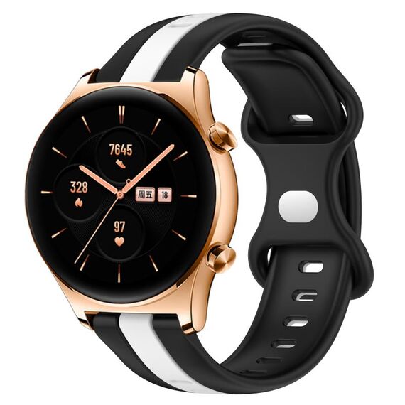 Cinturino per orologio in silicone bicolore con fibbia a farfalla da 20 mm per Honor Watch GS 3 (nero + bianco)