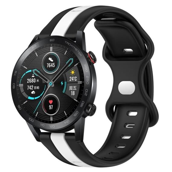 Per Honor Magic Watch 2 46mm 20mm Cinturino in silicone bicolore con fibbia a farfalla (nero + bianco)
