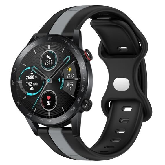 Per Honor Magic Watch 2 46mm 20mm Cinturino in silicone bicolore con fibbia a farfalla (nero + grigio)