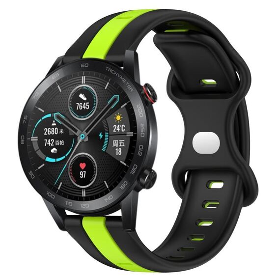 Per Honor Magic Watch 2 46mm 20mm Cinturino in silicone bicolore con fibbia a farfalla (nero + verde)