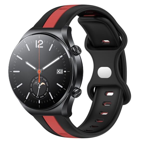 Per Xiaomi MI Watch S1 Cinturino per orologio in silicone bicolore con fibbia a farfalla da 22 mm (nero + rosso)