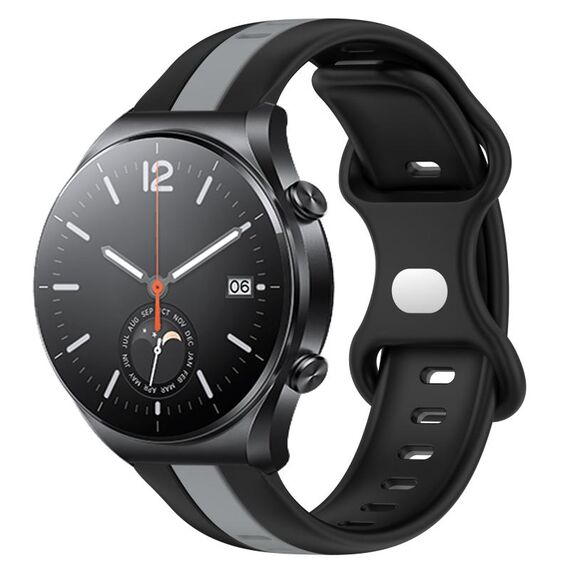 Per Xiaomi MI Watch S1 Cinturino per orologio in silicone bicolore con fibbia a farfalla da 22 mm (nero + grigio)