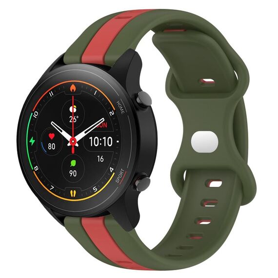 Per Xiaomi MI Watch S1 Pro 22mm Cinturino in silicone bicolore con fibbia a farfalla (rosso + verde militare)
