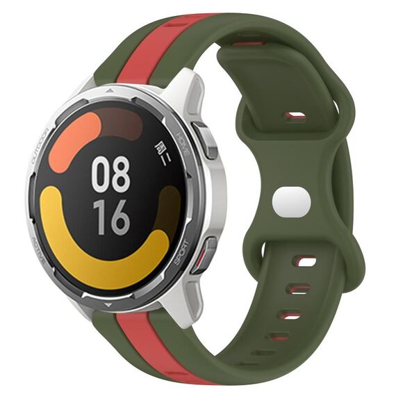 Per Xiaomi MI Watch Color 2 22mm Cinturino in silicone bicolore con fibbia a farfalla (rosso + verde militare)