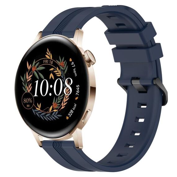 Per Huawei Watch GT3 42mm 20mm cinturino in silicone a strisce concavo (blu navy)