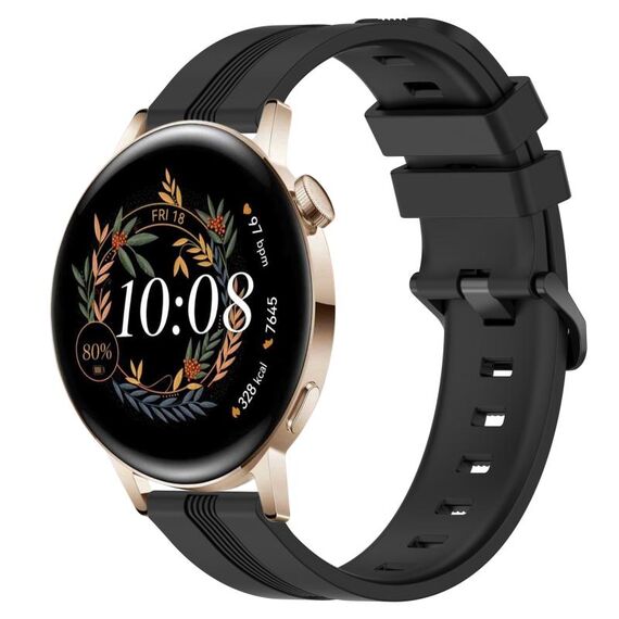 Per Huawei Watch GT3 42mm 20mm Cinturino in silicone a strisce concavo (nero)